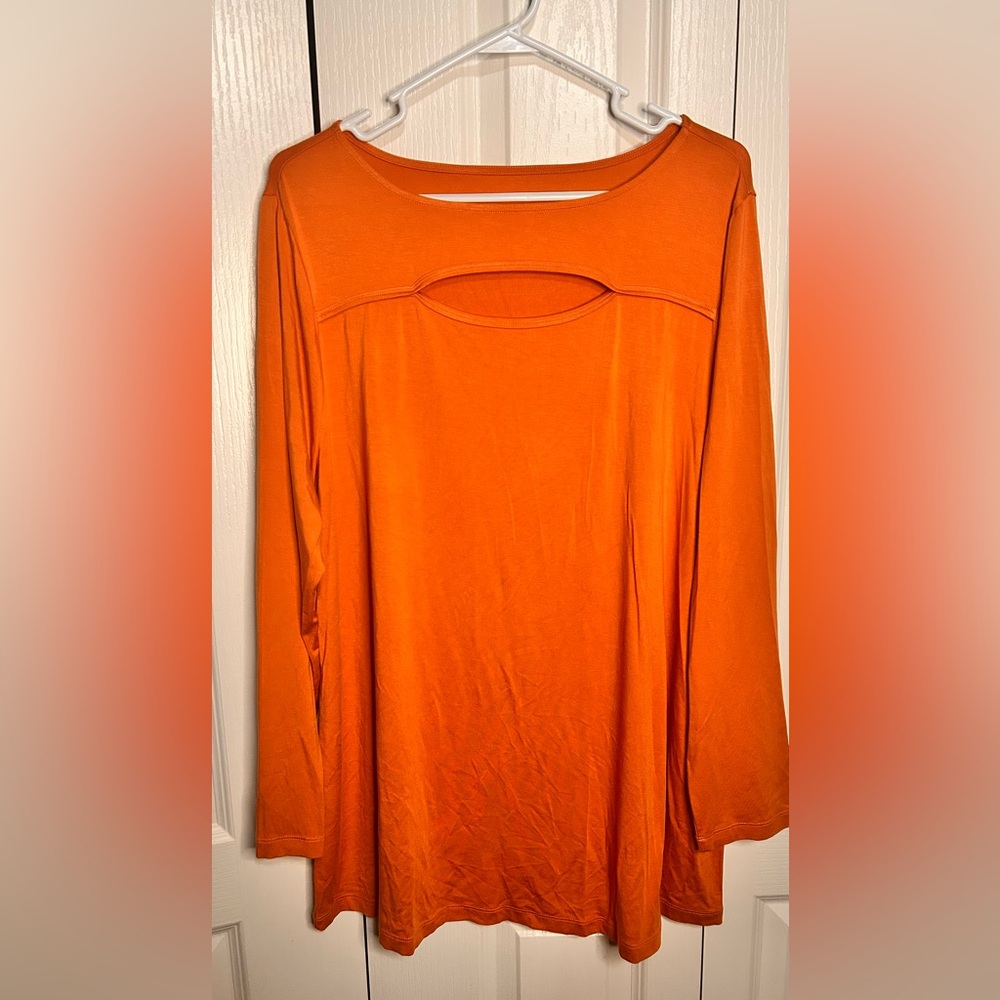 Soft Surroundings 1X Stretch Keyhole Cut‎ Out Tunic Long Sleeve Blouse Orange